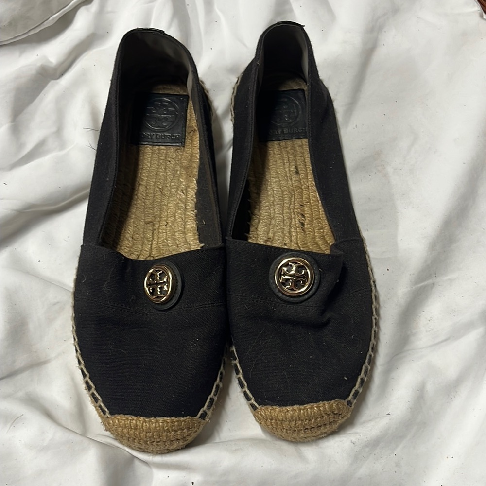 Tory Burch Black Espadrille Flats with Jute Sole